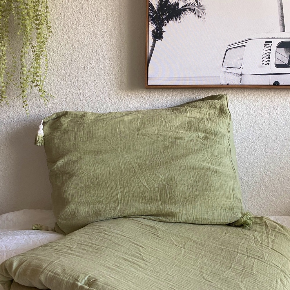 Twin/Twin XL cotton gauze comforter set sage green